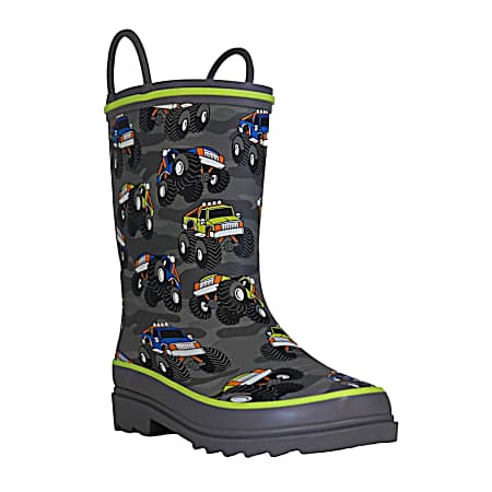 Boys' Grey Monster Truck Rubber Boots