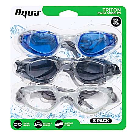 3 pk. TRITON Swim Goggle Adult Low Volume
