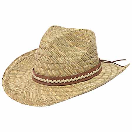 Men's Woven Rush Straw Pinch Crown Cowboy Hat