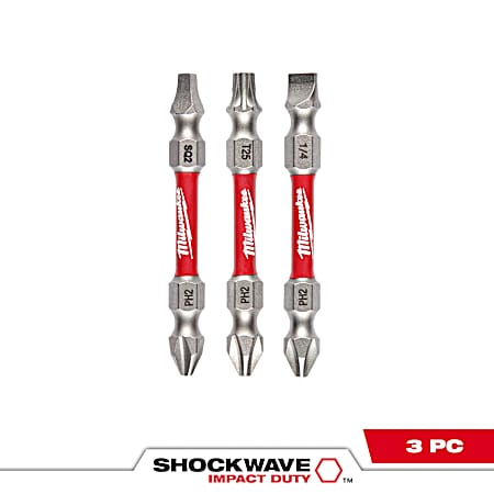 3PC SHOCKWAVE Impact Duty PH2/SQ2/T25 Double Ended Bits