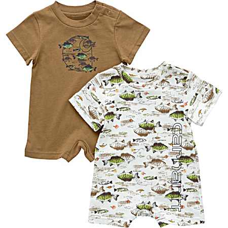 Infant Boys' Brown Fish Rompers - 2 Pc