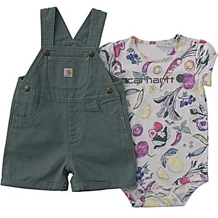 Infant Laurel Wreath Veggie Print Shortall Set - 2 Pc