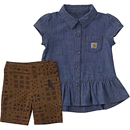 Toddler Girls' Brown Chambray Set - 2 Pc