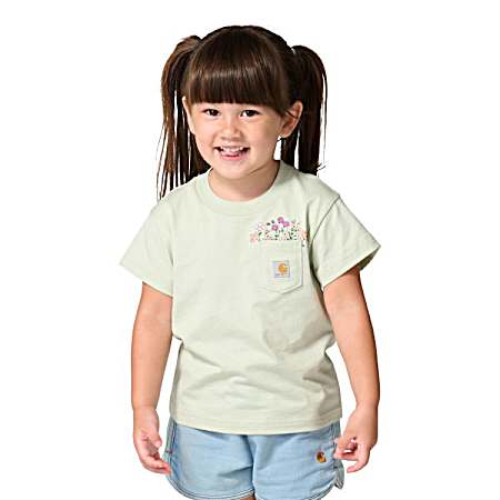 Toddler Girls' Sea Foam Garden Pocket Short Sleeve Shirt