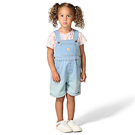 Toddler Girls' Light Wash Bee Print Shortall Set - 2 Pc