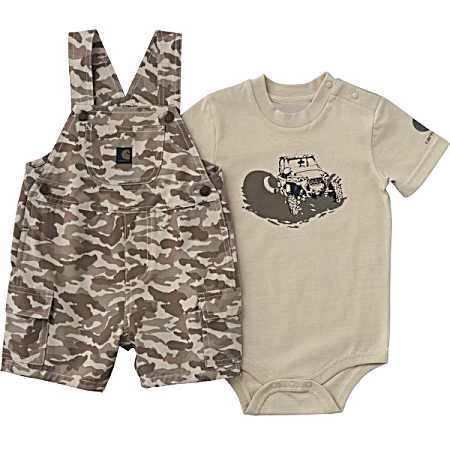 Infant Brown Camo Shortall Set - 2 Pc
