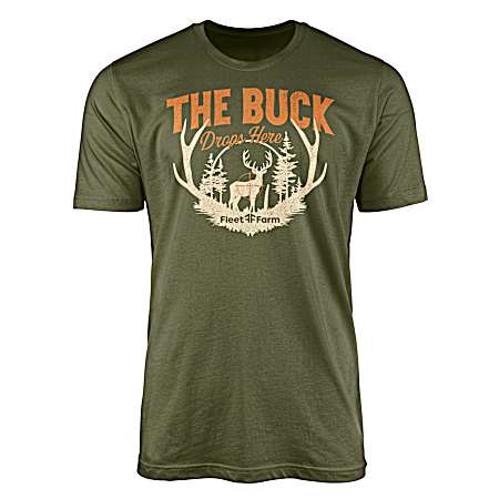 Men's Military Green Buck Drops Here Short Sleeve Shirt