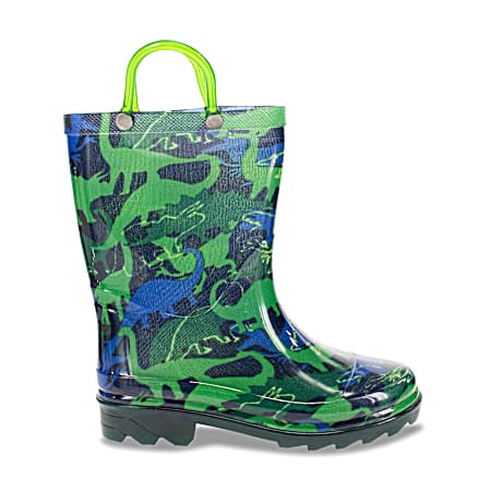 Little Boys' Navy Dino World Lighted Rain Boots