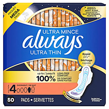 50 ct. Ultra Thin Pads Overnight Size 4