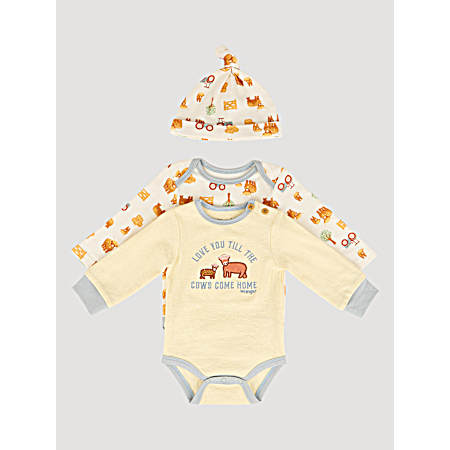 Infant Boys Whitecap Grey Cows Come Home Long Sleeve Bodysuit/Hat Set - 3 Pc
