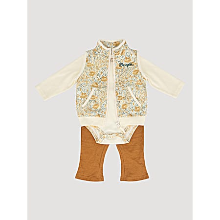 Infant Girls Egret Floral Quilted Vest Set - 3 Pc
