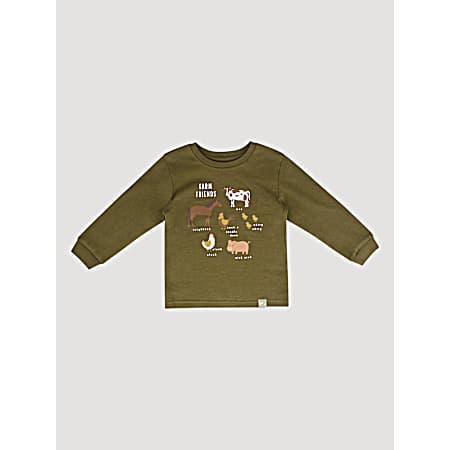 Toddler Boys Dusky Green Farm Friends Long Sleeve Shirt