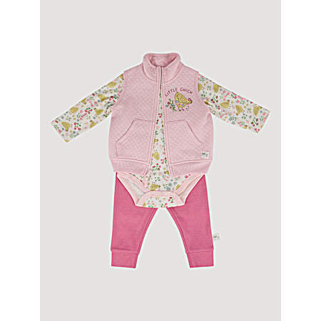 Infant Girls Roseate Chick Quilted Vest Set - 3 Pc