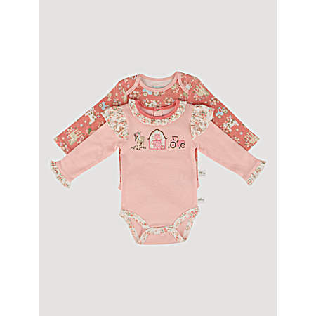 Infant Girls Lotus Farm Life Long Sleeve Bodysuits - 2 Pk