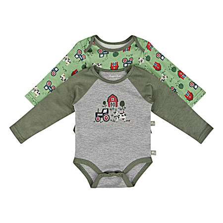 Infant Boys Laurel Green Farm Long Sleeve Bodysuits - 2 Pk