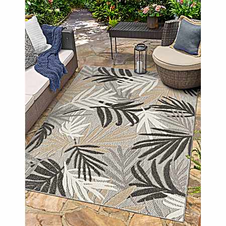 5 ft. 3 in. x 7 ft. Ventura Outdoor Rug - Beige Leaf