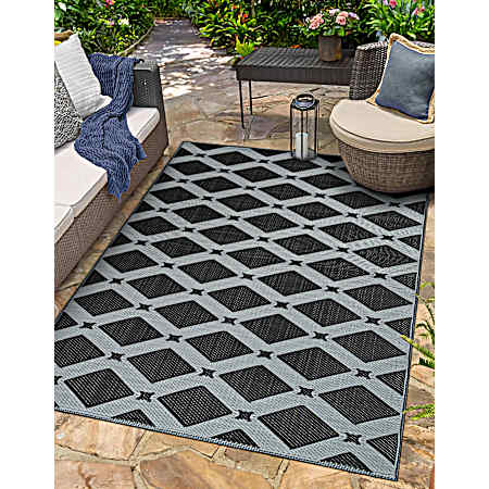 5 ft. x 7 ft. Rio Outdoor Rug - Black/Grey Diamond