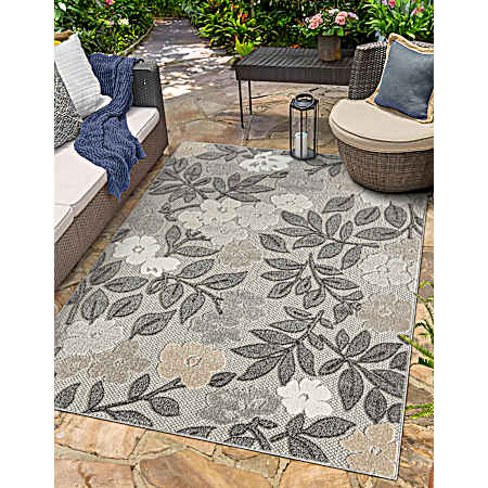 5 ft. 3 in. x 7 ft. Ventura Outdoor Rug - Beige Floral