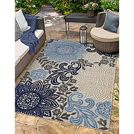 5 ft. 3 in. x 7 ft. Ventura Outdoor Rug - Blue Floral