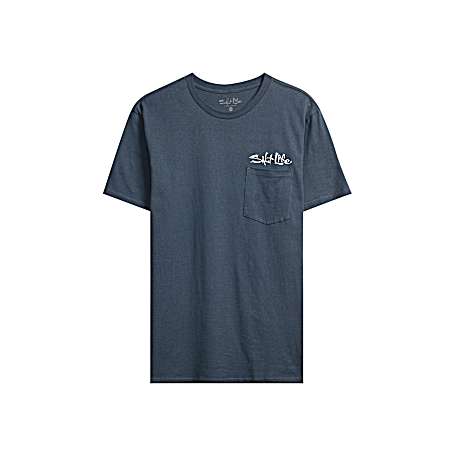 Men's Navy One Cast At A Time Short Sleeve Shirt