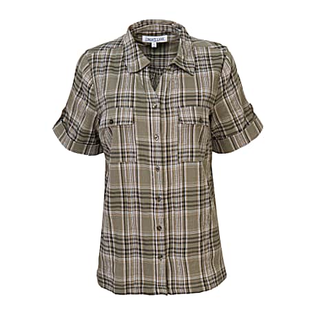 Women's Roll Tab Short Sleeve Button Front Camp Shirt