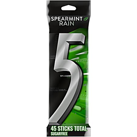 5 GUM Spearmint Rain Sugar Free Chewing Gum, 15 pieces (3 Pack)