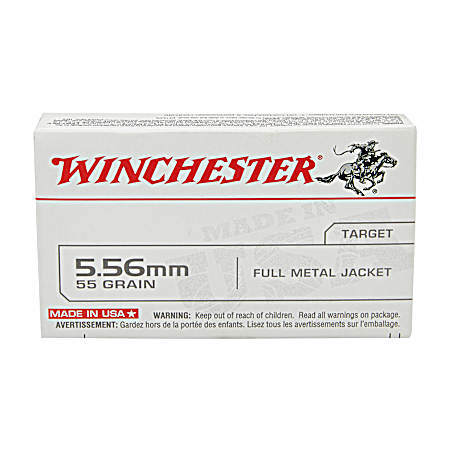 5.56 x 45mm USA Centerfire 55 Grain FMJ Rifle Cartridges - 20 Rounds