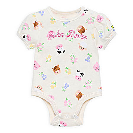 Infant Cream Floral Animals Short Sleeve Bodysuit