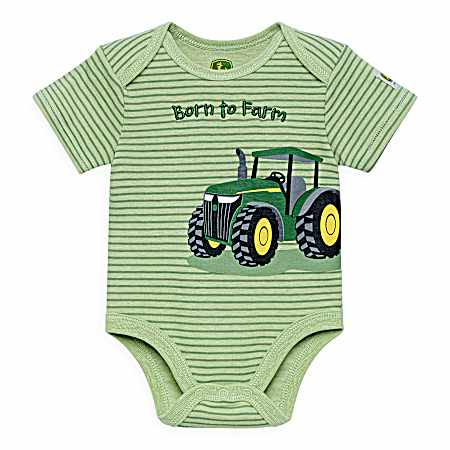 Infant Green Stripe Born To Farm Short Sleeve Bodysuit