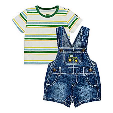 Infant Denim Stripe Tractor Shortalls