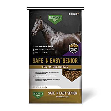 SAFE 'N EASY Senior, Low Starch and Sugar Extruded Senior Horse Feed, 40 lb bag