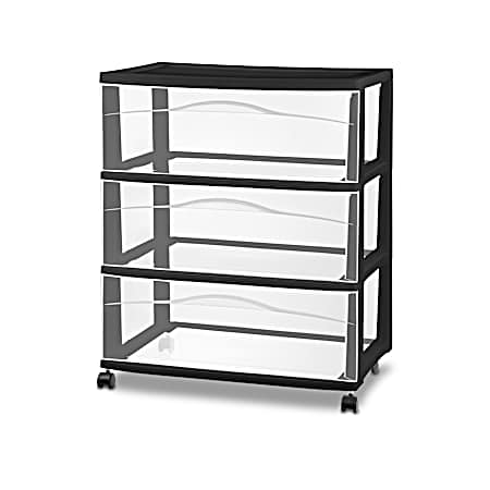 3 Drawer Wide Cart - Black