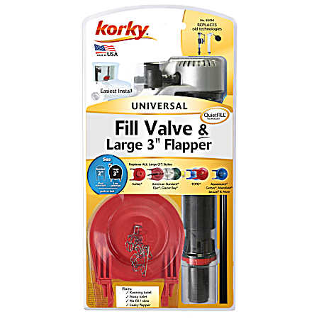 QuietFILL Platinum Toilet Fill Valve & Large 3 in Toilet Flapper Kit