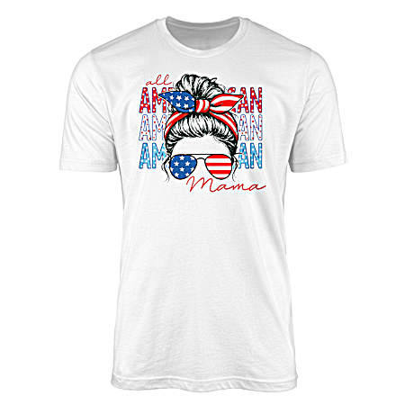 Women's White Messy Bun Mama Short Sleeve Shirt