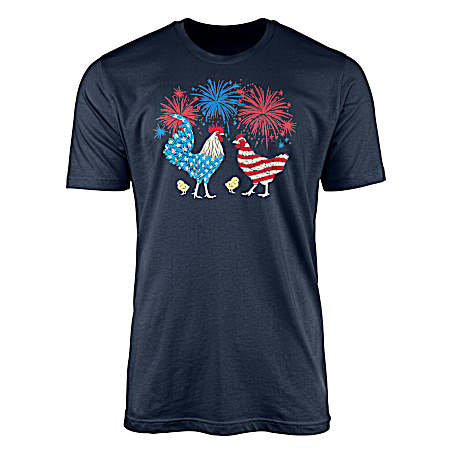 Women's Navy 4th Fireworks Chicken Short Sleeve Shirt