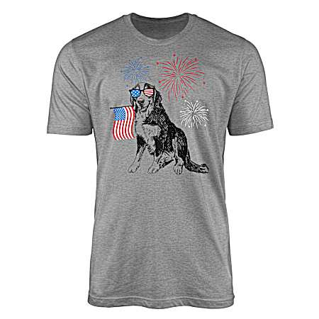 Women's Sport Grey Flag Waving Dog Short Sleeve Shirt
