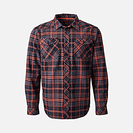 Men's Dark Brown Plaid Flannel Button Front Long Sleeve Shirt