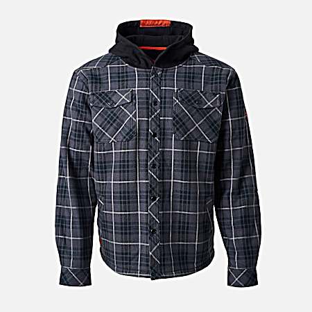 Men's Charcoal/Black Plaid Button Front Hooded Shirt Jacket