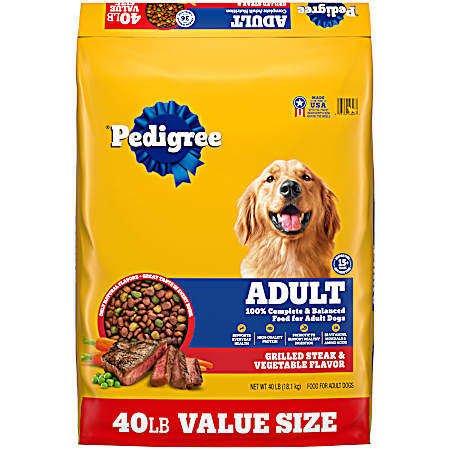 40 lb Complete Nutrition Adult Dry Dog Food Grilled Steak & Vegetable Flavor