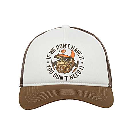 Adult White/Brown Sasquatch Don't Have It Don't Need It Logo Cap