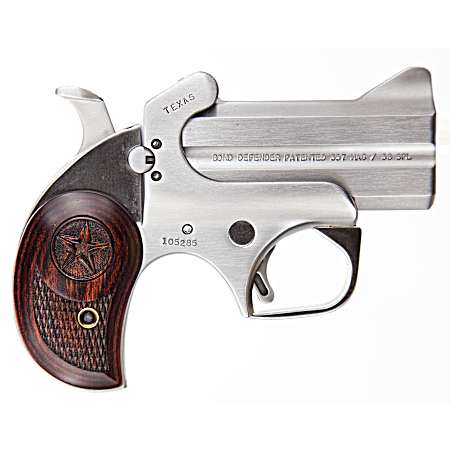 Bond Arms BATD Texas Defender 357 Mag/38 Sp 2rd 3 Barrel, Stainless Metal Finish, Rosewood Grip, Blade Front/Fixed Rear Sights, Manual Safety