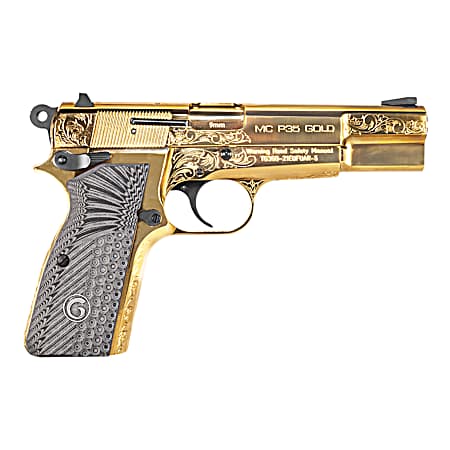 Girsan 390488 MC P35  9mm Luger 15+1 4.87 Gold Plated PVD Stainless Steel Barrel, Gold Finish Engraved Serrated Stainless Steel Slide, Gold Plated Steel Frame w/Beavertail, G10 Grip