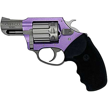 Charter Arms 52340 Pathfinder Lavender Lady Small Frame 22 WMR 8rd 2 Stainless Steel Barrel, Lavender Aluminum Frame, Stainless Cylinder, Black Finger Grooved Rubber Grip, Exposed Hammer