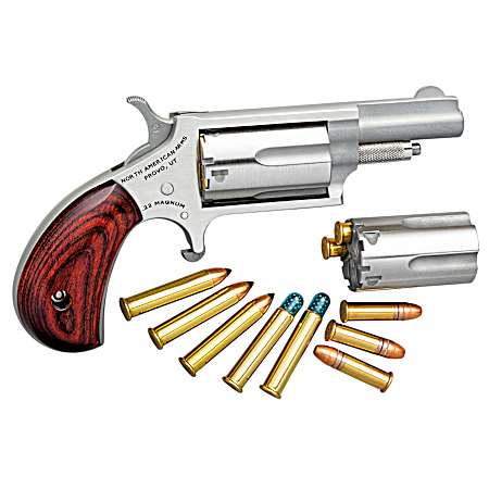 North American Arms 22MC Mini-Revolver  22 LR/22 WMR 5 Shot 1.63 Stainless Steel Barrel, Frame & Cylinder, Rosewood Grip, Exposed Hammer