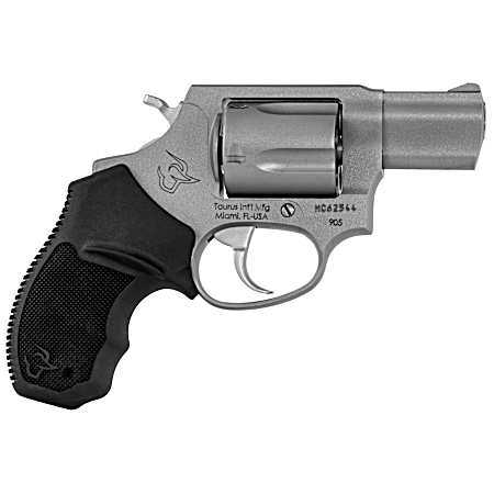 Taurus 2-905029 905  Small 9mm Luger 5 Shot 2 Matte Stainless Steel Barrel, Cylinder & Frame, Black Finger Grooved Rubber Grip, Transfer Bar Safety, Exposed Hammer