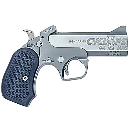 Bond Arms BACY Cyclops Big Bore 44 Mag 1rd, 4.25 Matte Stainless Steel w/Engraved Barrel, Matte Stainless Steel Frame, Black Extended B6 Resin Grip