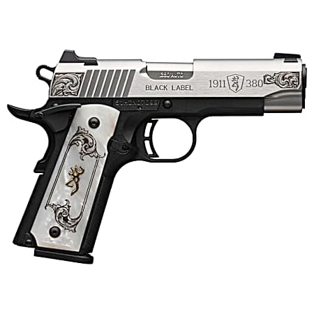 Browning 051967492 1911 Black Label Medallion Compact 380 ACP 8+1 3.63 Matte Stainless Stainless Steel Barrel & Serrated Slide, Matte Black Polymer Frame w/Beavertail, White Imitation Pearl Grip