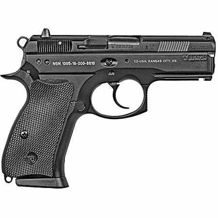 CZ-USA 01199 P-01 Compact Compact Frame 9mm Luger 10+1, 3.75 Blued Steel Barrel, Black Serrated Steel Slide, Black Polycoat Aluminum Frame w/Beavertail, Black Rubber Grip