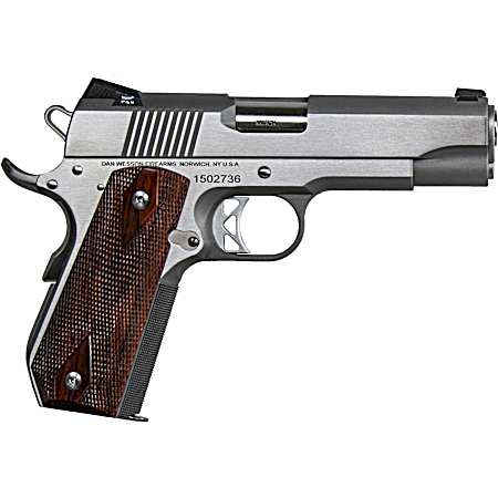 Dan Wesson 01912 Commander Classic *CA Compliant 45 ACP 8+1 4.25 Stainless Match Grade Barrel, Brushed Stainless Steel Serrated Slide & Bobtail Frame, Wood Grip, Ambidextrous