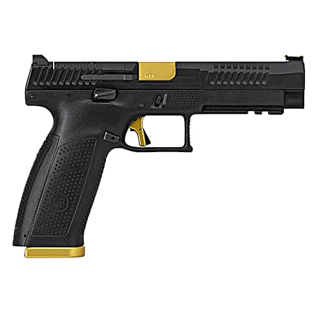 CZ-USA 95180 P-10 F Competition-Ready 9mm Luger 5 19+1 Overall Black Finish with Inside Railed Steel with Optic Cut Slide, Polymer Grip, Gold Accents & Picatinny Rail